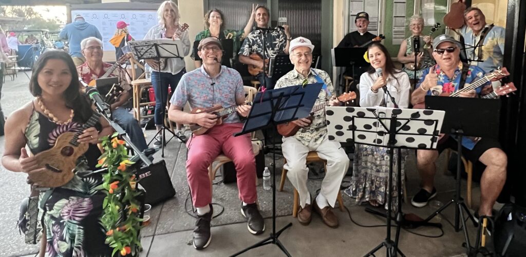 Coronado Ukulele Club play at Sacred Heart Golf Tournament Happy Hour at Coronado Golf Course- October 27, 2023