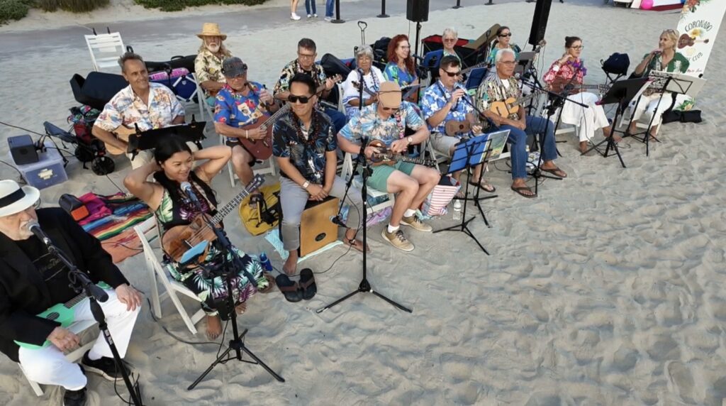 Coronado Ukulele Club plays at Gidget event at Hotel Del Coronado Beach